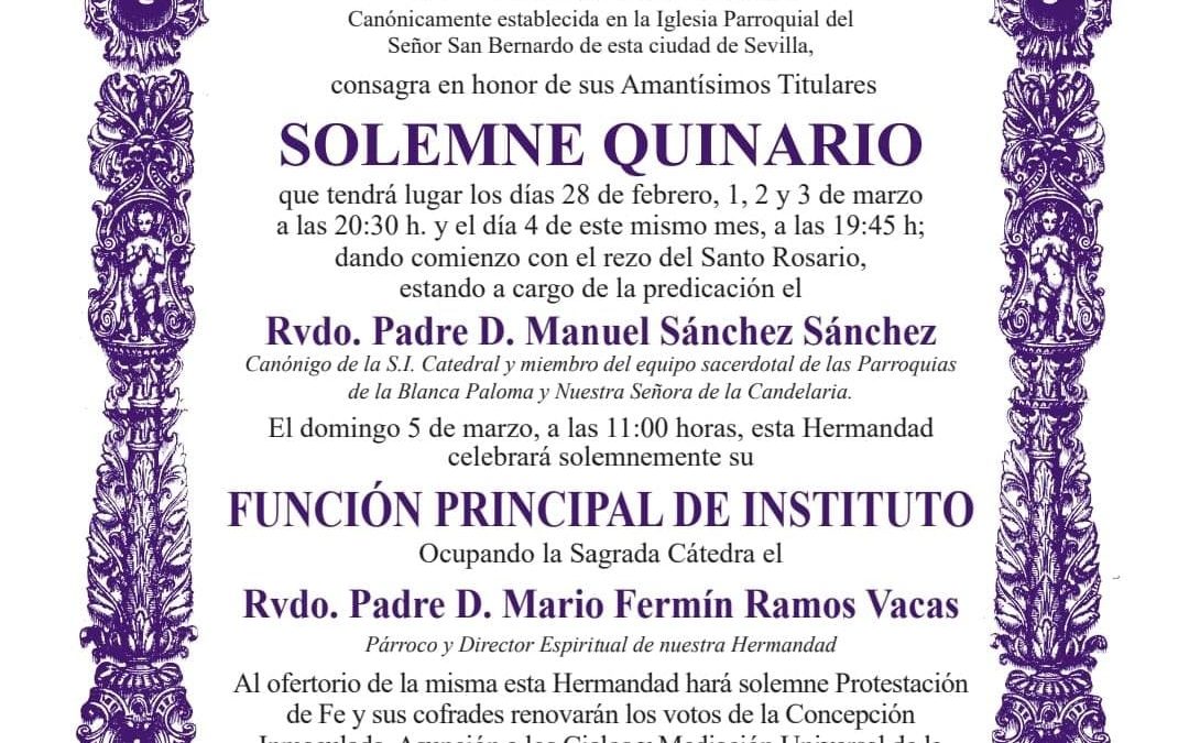 Solemne Quinario a Nuestros Amantísimos Titulares y Función Principal de Instituto